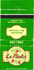 Old Quebec Canada Le Picotin Restaurant Bar Terrasse Vintage Matchbook Cover