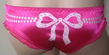 Boxer shorty string rose satiné imprimé perles et noeud sexy original S ou M