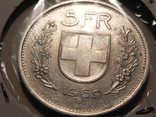 1969-B SWITZERLAND 5 FRANC SILVER COIN KM 40 UNC