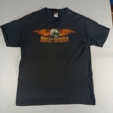 Vintage Harley Davidson Skull Flame Fire Coziahr Decatur IL 2007 Black Size XL