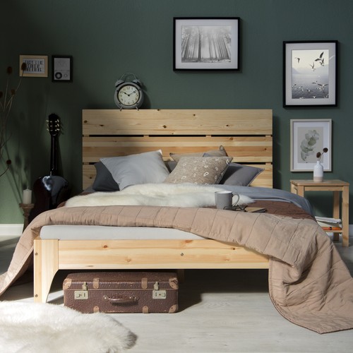 Lit double 140x200 bois - double, pin