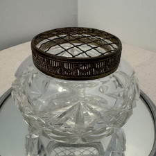 Val Saint Lambert crystal rose bowl pique-fleurs with brass frog 15 cm