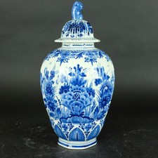 37cm Dutch Delft blue & white vase handpainted flower decor 20th century