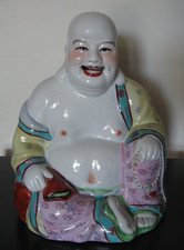 Large Laughing Buddha Open Mouth Polychrome Porcelain China Chinese