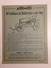 ANCIENNE PUBLICITE  ARRACHEUSE BETTERAVES POMMES DE TERRE AUTOMOTO 1928
