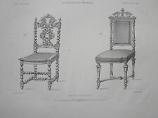 Chairs old wood seats ENGRAVING the FURNITURE STORE Victor QUETIN 19th century
