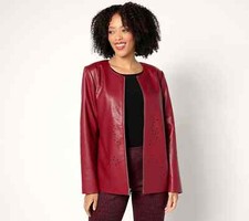 Susan Graver Regular Faux Leather Jacket with Laser Cut Detail, 2X A672546