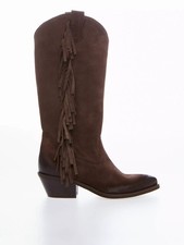 Ovye ' - Bottes Femme Texan en Daim Brossé Avec Franges Talon 6 Cm. RG201