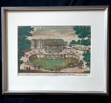 Pierre Aveline 1687 Hand-Colored Engraving Château de St. Cloud France Antique