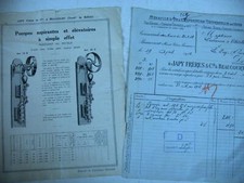 antique prospectus advertising JAPY SUCTION PUMP & LIFT brothers + invoice