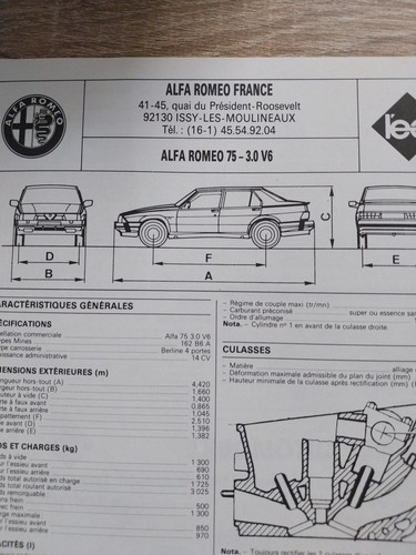 Alfa romeo v6 - romeo, fiche