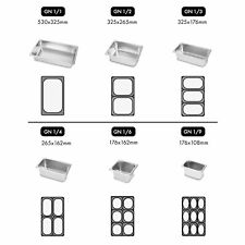 vertes Bacs et Couvercles GN Gastronorm Acier Inox 1/1, 1/2, 1/3, 1/4, 1/6, 1/9