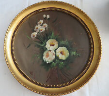 peinture bouquet de fleur rond cadre doré signé