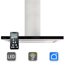 Hotte aspirante cuisine 90cm Hotte Îlot acier inoxydable verre noir WiFi