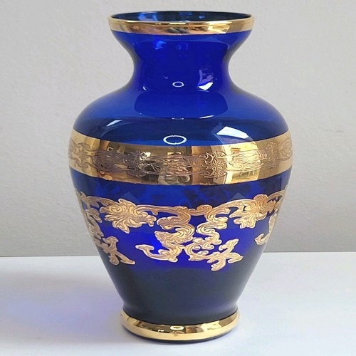Vase verre bleu cobalt et - en,