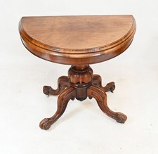 Victorian Walnut Card Table Demi Lune 1860 Games