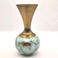 VTG Art Deco Delft Trumpet Hand Painted Luster Bud Vase Brass Holland 1920/30