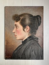 Portrait woman black dress painting old oil 19th to restore signed Lavoiseau