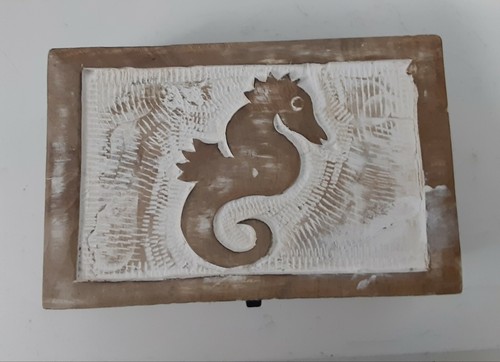 Wooden distressed sea horse - wooden,