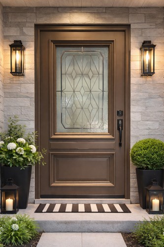 Porte entrée bois vitrée - porte,