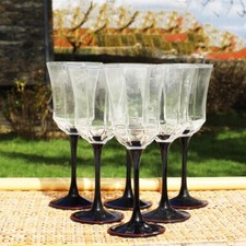 Set of 6 Vintage Black Bordered Red Standing Water Glasses