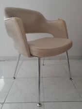 fauteuil vintage design année 60 70, beige en cuir synthétique 