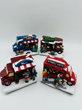 Christmas Village Food Truck Set Of 4 LED Lights Coffee Car, Tacos, Street Eats