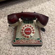 Vtg Coca Cola Tiffany Style Stained Glass Look Telephone w/ Light 2001 -