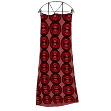 Religion à Pois Rouge sans Manche Épaule Dénudée Robe Maxi Taille 2/M