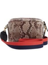 Clare V Grey Snakeskin Print Leather Midi Sac Crossbody Bag W/ Red & Blue Strap