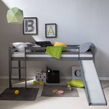Lit enfant mezzanine superposé tobboggan gris 90x200 cadre de bois Homestyle4u 