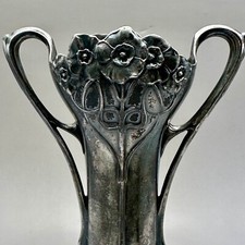 Antique Art Nouveau Silver Plated Vase Floral Jugendstil Motif & Double Handles