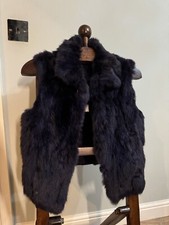 Adrienne Landau, size S, real rabbit fur dark purple gilet with collar & pockets