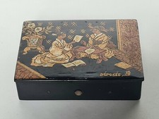 Boite à timbres décor Japonais Napoléon 3 en carton bouillie 2 Geishas 19ème