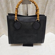 Auth Gucci Old Gucci Bamboo Diana Handbag Black Suede Leather Made in Italy