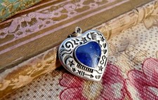 ANTIQUE VINTAGE FANCY SILVER AND BLUE STONE ROMA HEART PENDANT