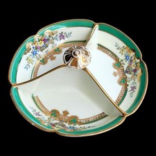 Noritake 1920's Porcelain Hand Painted Divided Nut Bonbon Dish 7" Floral Japan 