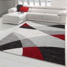 Tapis de Salon avec motif abstrait moderne | facile d'entretien | gris rouge