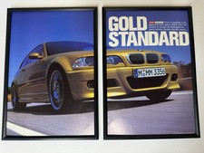 FRAMED E46 BMW M3 Gold Magazine Picture Poster Man Cave Garage Wall Art Retro