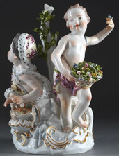 Samson Figure Winter and Spring Group Porcelain Putti Angels Signed 23cm