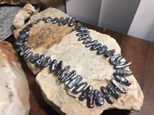 Vintage 925 Sterling Silver Clasp Peacock Biwi Pearl Beaded Necklace 17", 43.7g