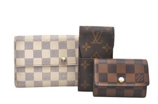Auth Louis Vuitton Damier Azur Damier Monogram Wallet Cigarette Case 3Set 2162N