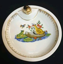 ASSIETTE  A BOUILLIE ANCIENNE AVEC BOUCHON PORCELAINE LIMOGES  DECOR  CANARD ...