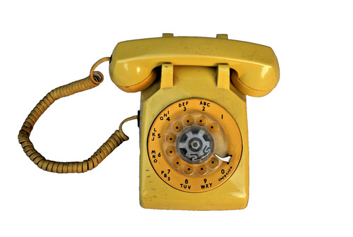 Vintage yellow rotary phone - rotary,