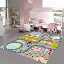 Tapis de chambre d'enfant antidérapant avec motif de ville en gris