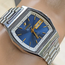 Vintage ENICAR men's automatic watch 2158-803 Blue dial swiss 1970s