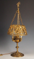 Antique 19th Century Dutch Bouillotte-Style Table Lamp with Suspended Shade