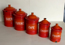 OLD SERIES OF 5 SPICE JARS Enamelled Sheet Metal St Servais Belgium