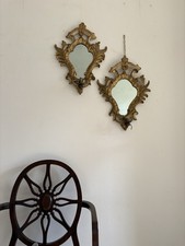 A Pair of 19thC Italian Rococo, Giltwood Mirror Wall Sconce Girandoles, 49.5cm