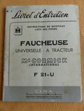 catalogue agricole : livret entretien Mc CORMICK faucheuse a tracteur F 21 U